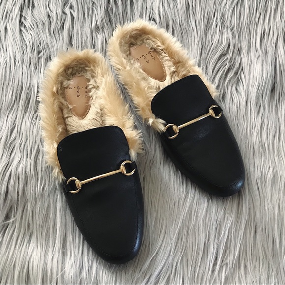 rebe faux fur mule flats